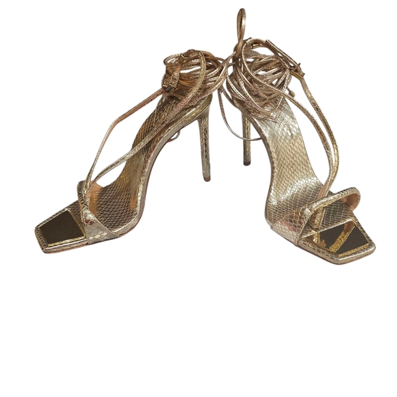 Schutz Vikki Metallic Snake-Embossed Sandals NWOT SZ 6.5 - Picture 6 of 10